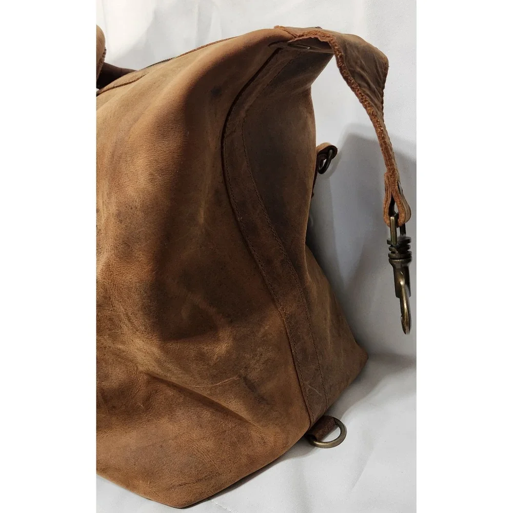 Wine Enthusiast Distressed Brown Leather Duffel Bag Weekend Brass Hardware READ!